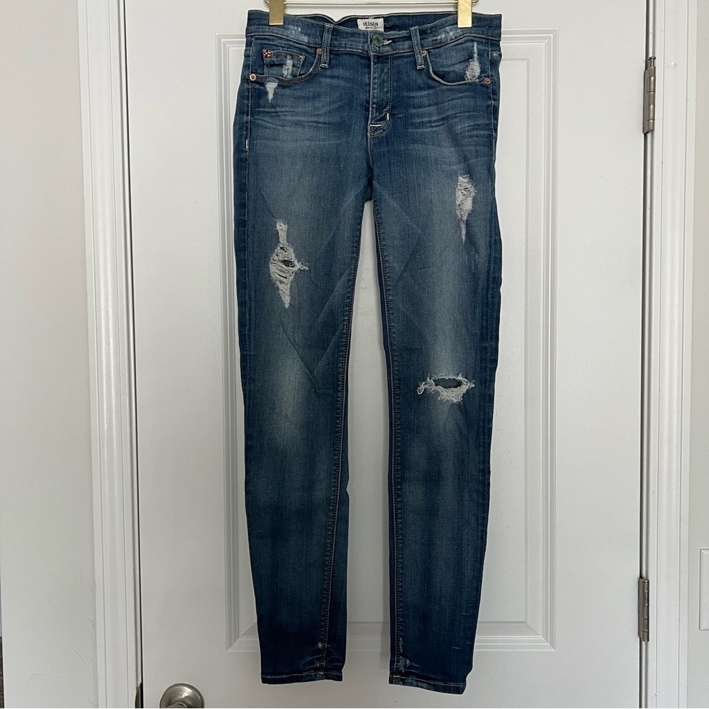 Women’s Hudson medium wash distressed Krista super skinny jeans size 27